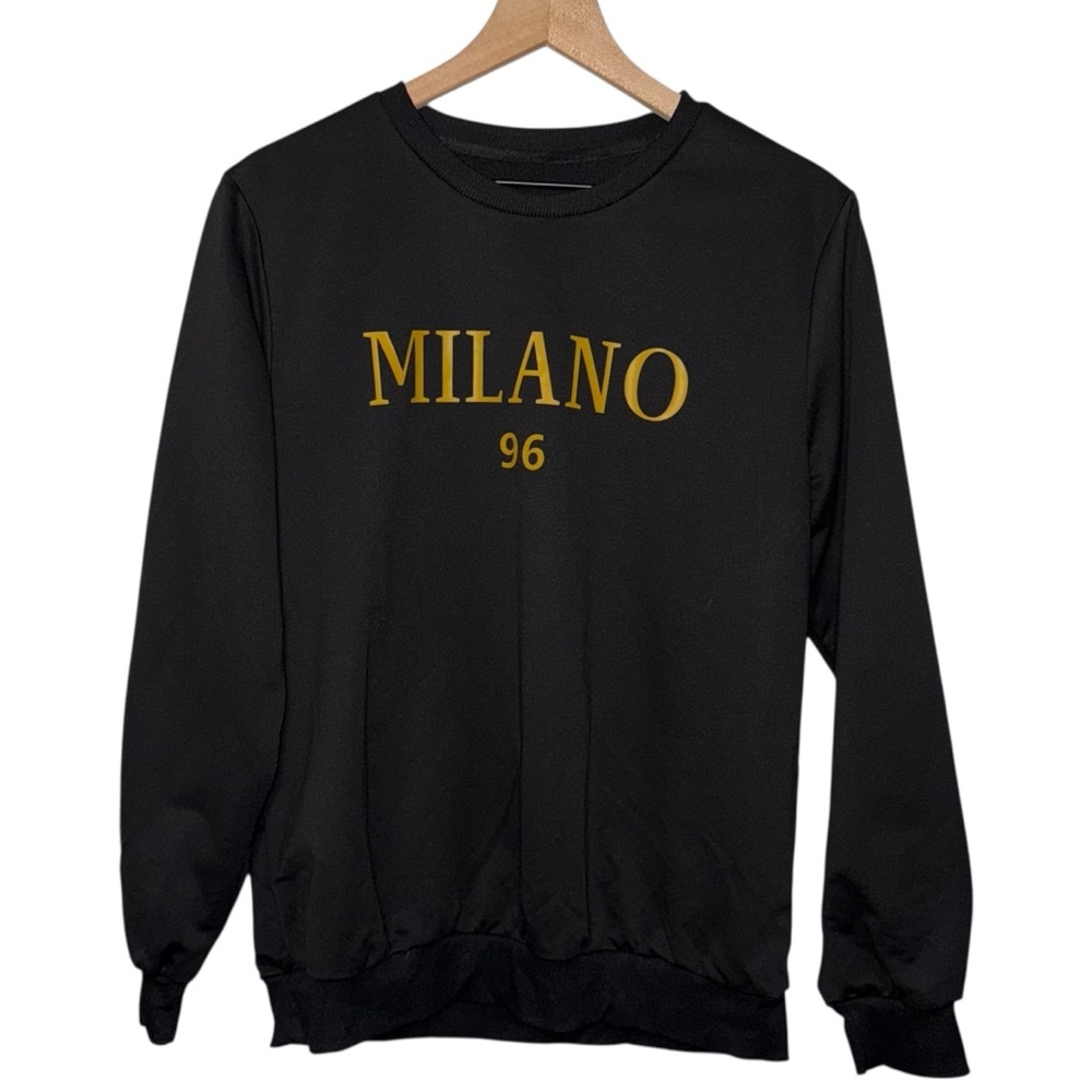 Black Milano Long Sleeve‎ Mens Crewneck Shirt